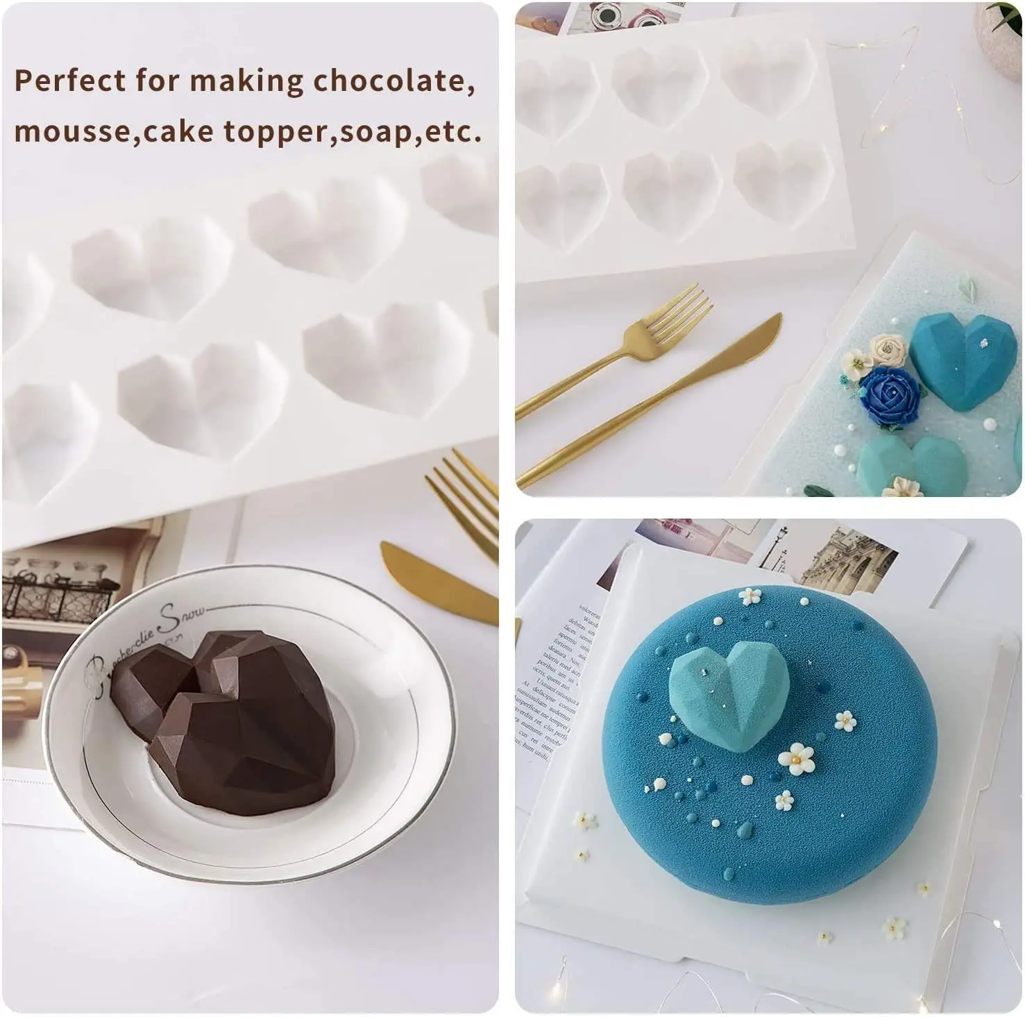 6 Cavity 3D Diamond Love Heart Shape Silicone Molds for Baking Christmas chocolate Mousse Dessert Cake Mould Kitchen accessories