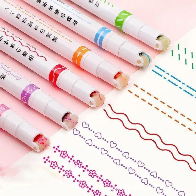 6-Color Gel Pen for Drawing Curves | Artistic Highlighter Pen | Korean Felt Tip Pen | Creative Stationery for Students