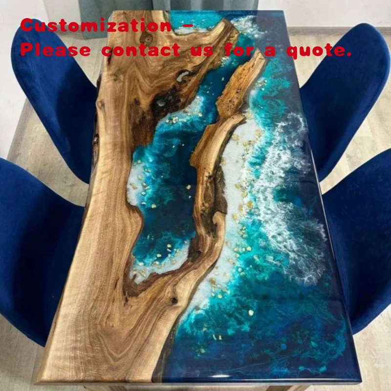 

Стол обеденный из эпоксидной смолы «Океанские волны», полностью настраиваемый, ручной работы, из смолы, прямоугольный, для улицы/интерьера