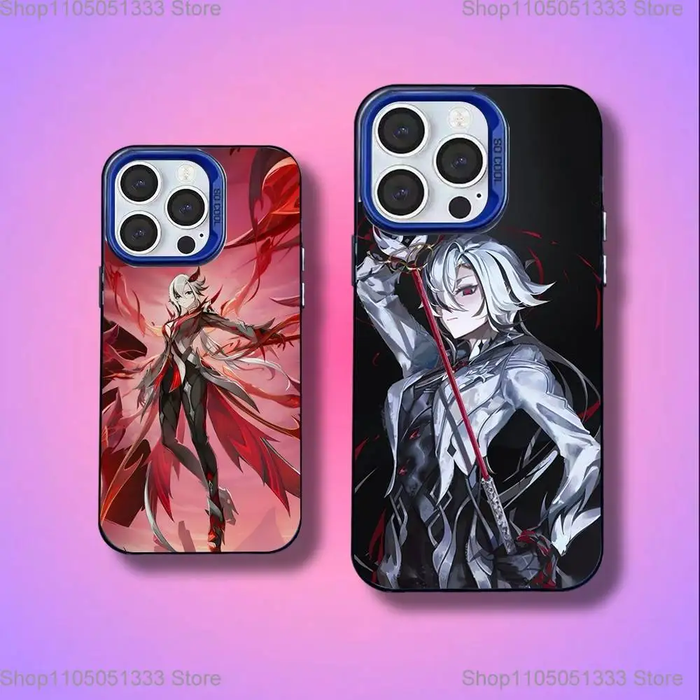 

G-Genshin Impact Arlecchino Phone Case For iPhone 16,15,14,13,12,11,Mini,Pro,E,SE4,XS,MAX Blue Candy Matte Cover