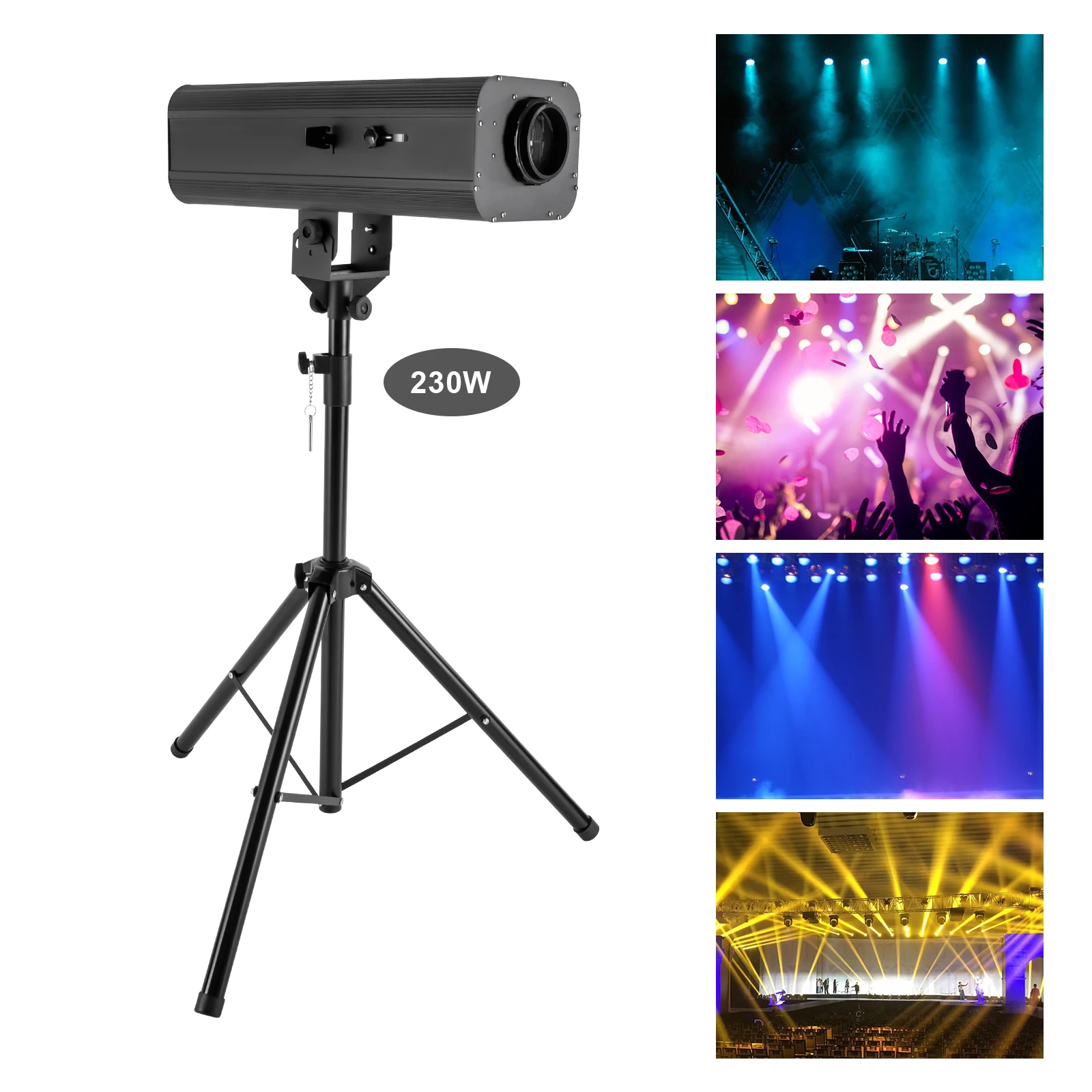 230W Stage Spotlight with Tripod Support DMX And Manual Control Colorful Light Adjustable Aperture for TV Stations Theatres