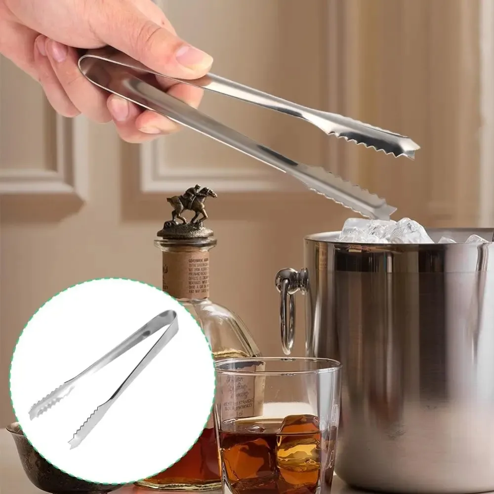 Stainless Steel Barbecue Tongs Ice Cube Clamp Sawtooth Kitchen Clips Dessert Tong for Ice Bucket Sugar Restaurant Home Party view 5