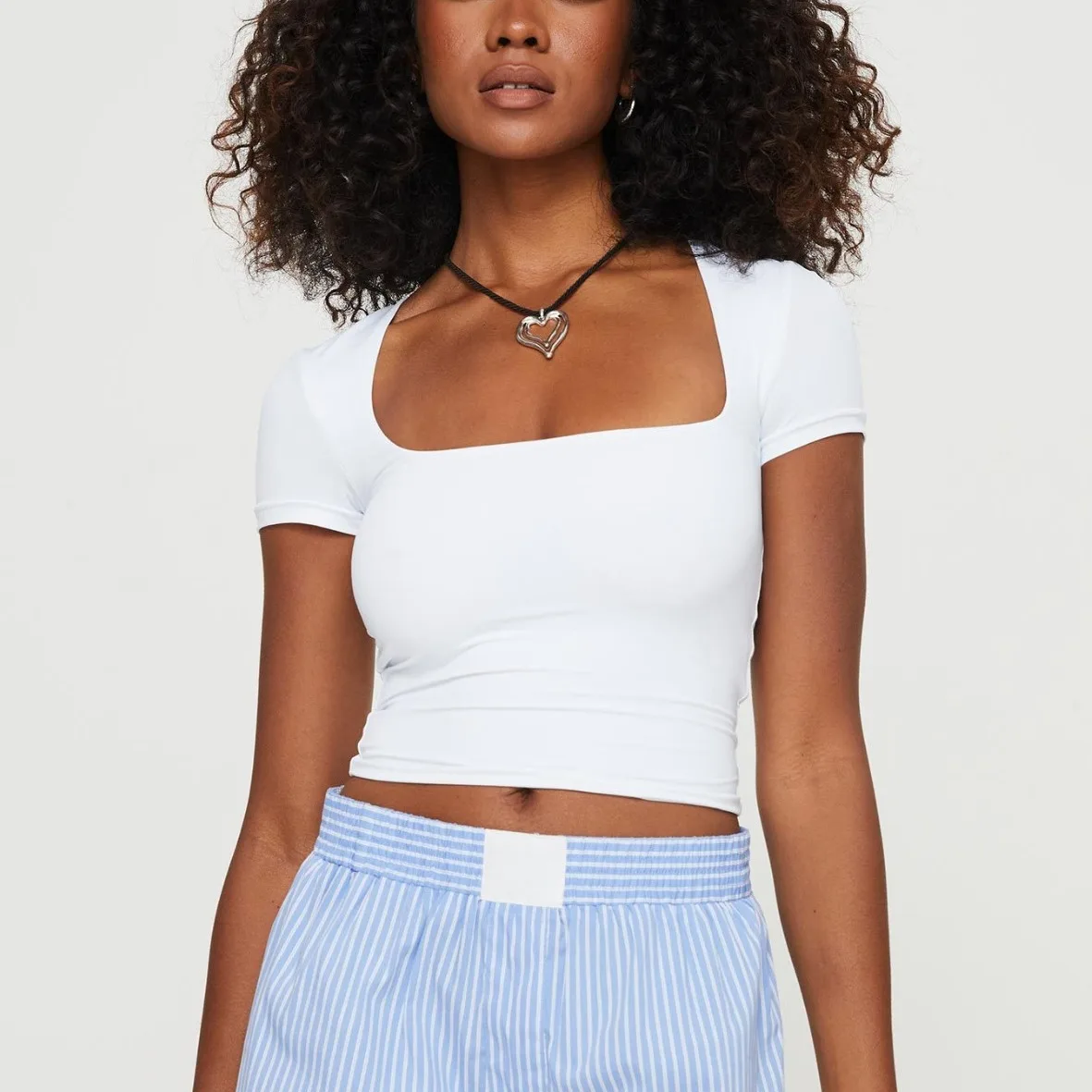 T-shirt décontracté pour femmes, coupe cintrée, ort Sve Square Ne, doux, été, Faion, tissu Dr Ammoniaque, couleur Pure