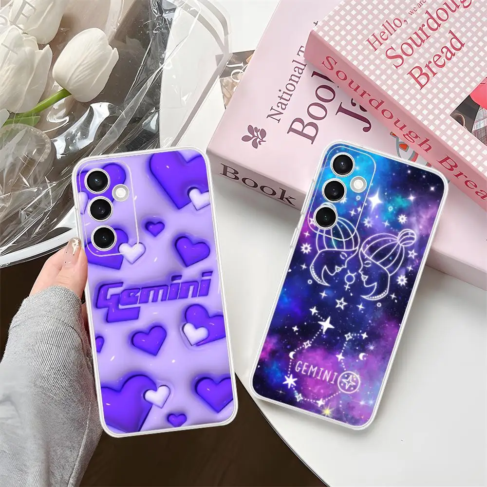 Zodiac Sign Gemini Phone Case for Samsung Galaxy S25 S24 S23 S22 S21Plus FE Ultra Soft TPU Clear Shockproof Cover
