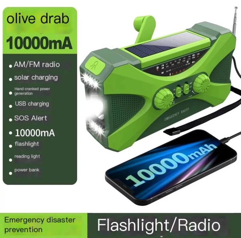 radio-solaire-multifonctionnelle-a-manivelle-10000mah-alerte-meteo-am-fm-noaa-double-haut-parleurs-stereo-chargeur-de-telephone-torche-led-et-alarme-sos