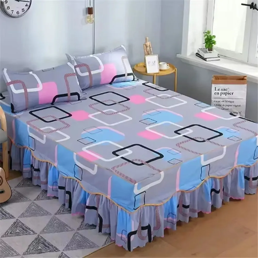 Bed Skirt Bedspread Set Embroidery Bed Dress Pillow Cases 3 Pieces/Set Beautifully Soft and Comfortable Queen Size Bedding Set