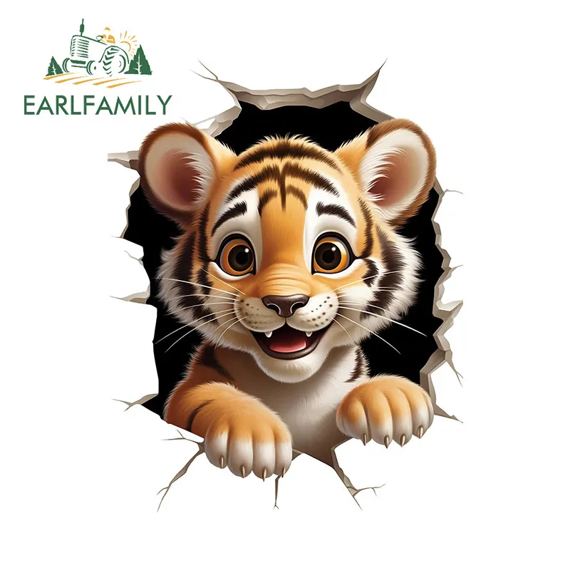EARLFAMILY Tiger Tear Cartoon Car Sticker Motorcycle Rear Windshield Air Conditioner Waterproof PVC Decal Fashionable Car Goods