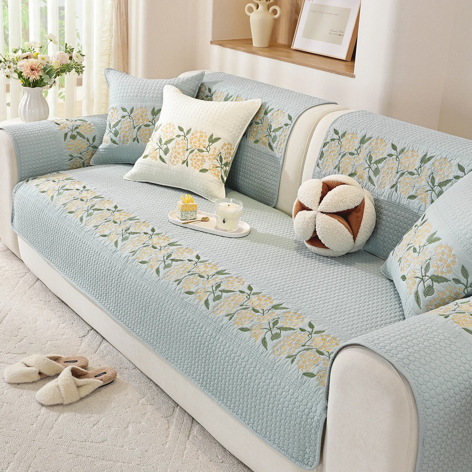 High-grade Cotton Sofa Cushion Four Seasons Universal Non-slip Straight Type Sofa Cover Straight Row Sofa Cushion Suit