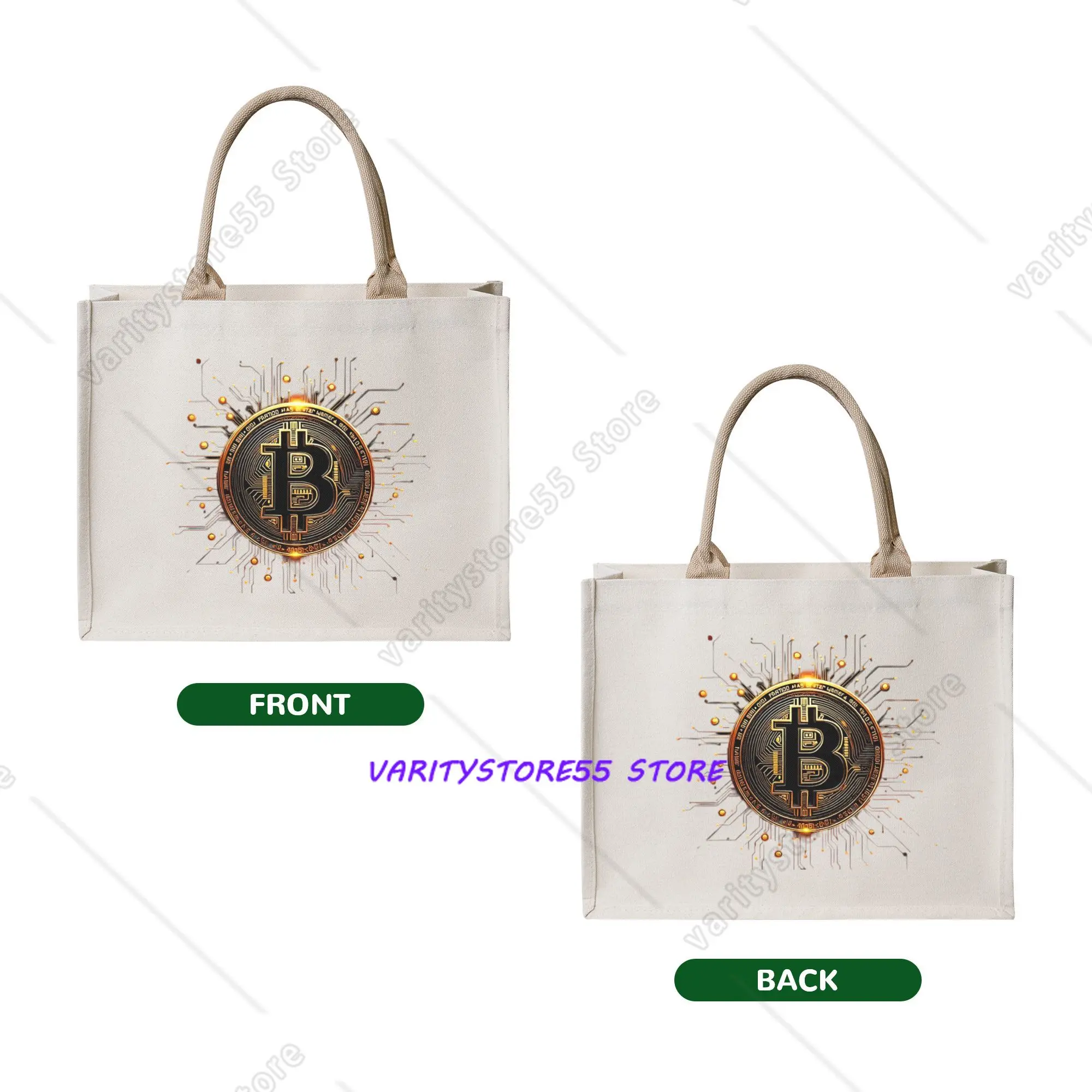 Crypto Virtual Currency Bitcoin  Grocery Tote Shopping Bag Women Custom  Shoulder Shopper Bag Large Capacity Handbag