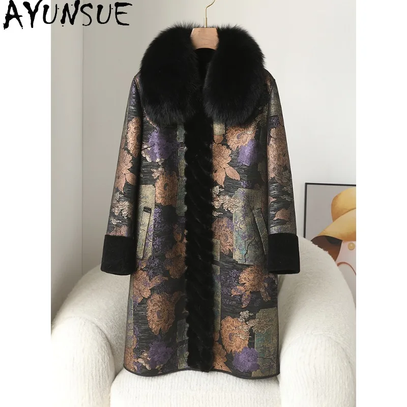 AYUNSUE manteau de fourrure pour femme 2025 dames manteaux et vestes d'hiver élégant mi-long vêtements pour femme de haute qualité Ropa Mujer