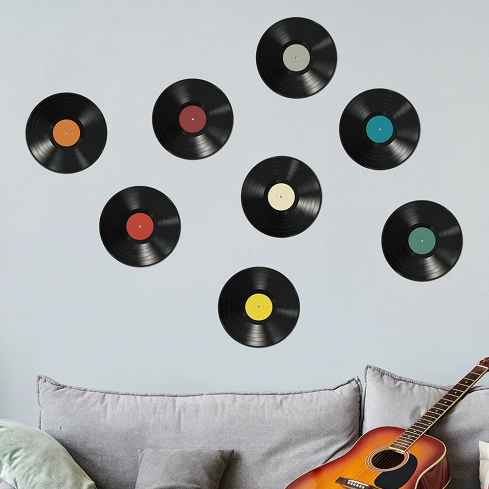 Retro Vinyl Record Wall Stickers, 8Pcs Vintage Music LP Decals, Removable DIY Mural for Living Room Bedroom Bar Studio Decor