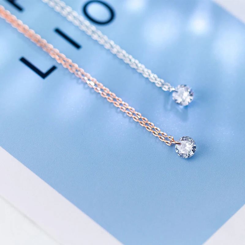 Modian 2021 New Fashion Tiny 100% 925 Sterling Silver Round Clear Zircon Chain Necklaces Pendant For Women Wedding Jewelry Gift