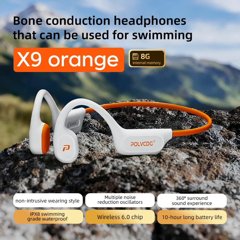 POLVCDG X9 Beengeleidingsoortelefoons 32G IPX8 Waterdicht Open ontwerp voor zwemmen Hardlopen Fietsen Hangende oortelefoons