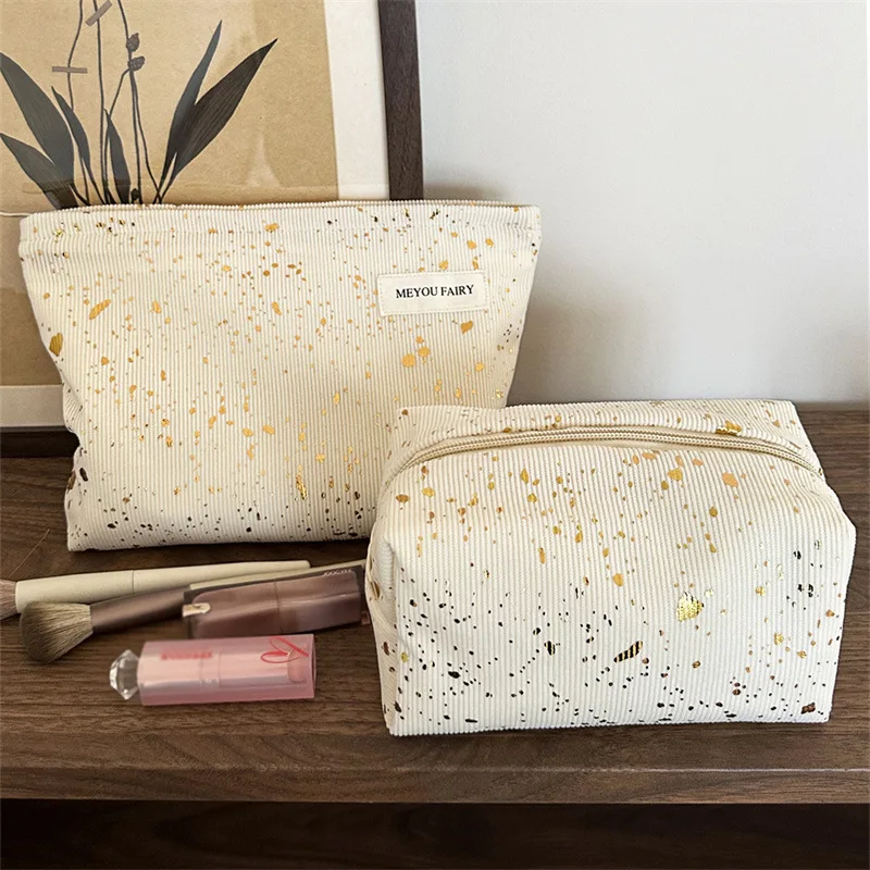 

Women Corduroy Sequin Makeup Bag Cute Storage Bag Travel Portable Toiletry Storage Bag Fashion Cosmetic Organizer