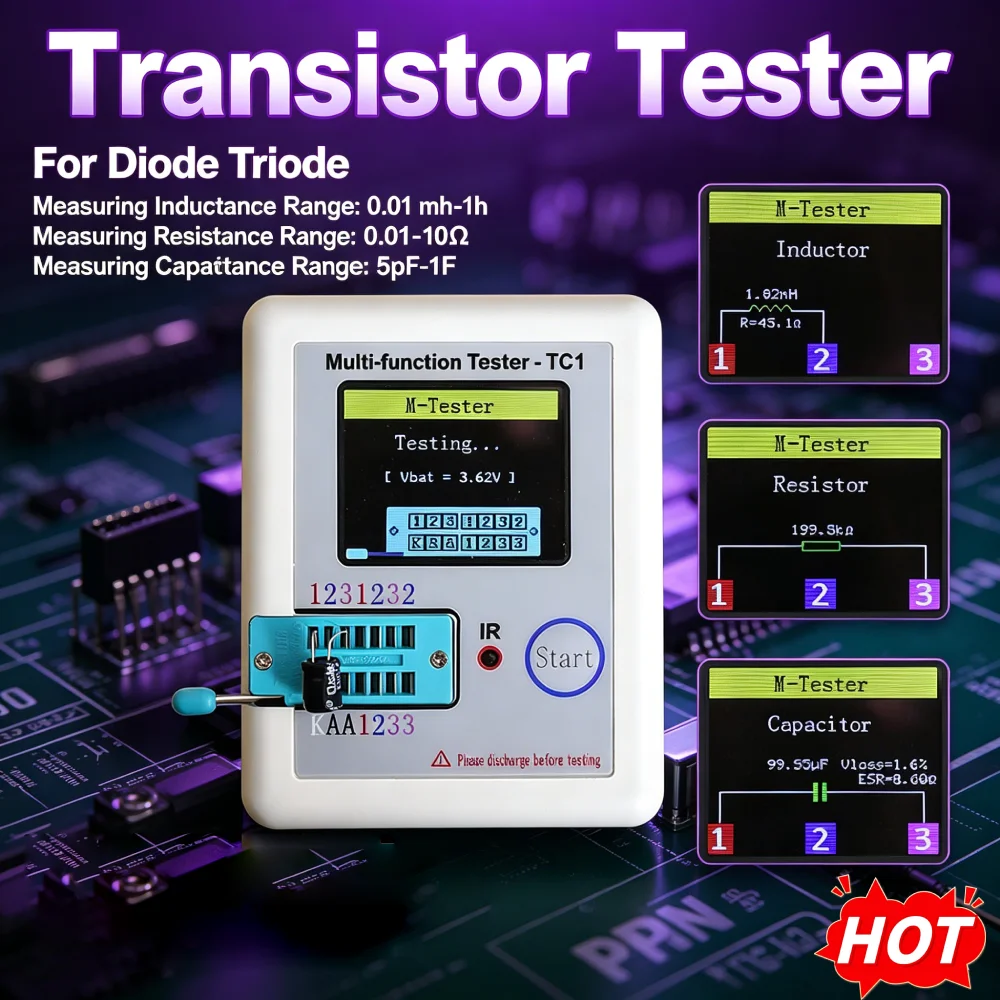 Comprobador de Transistores Profesional con Pantalla TFT a Color para Detección de Resistencia y Capacitancia de NPN, PNP, MOSFET, SCR, IGBT, JFET