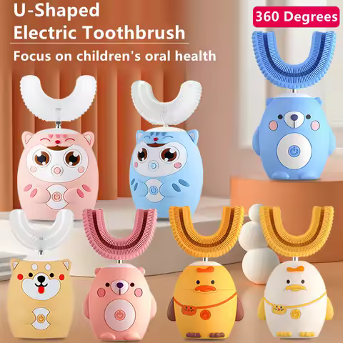 Cartoon Smart Children Electric Toothbrush 360 Degree Food Grade U Shape Silicone Automatic Sonic Electric Toothbrush For Kids