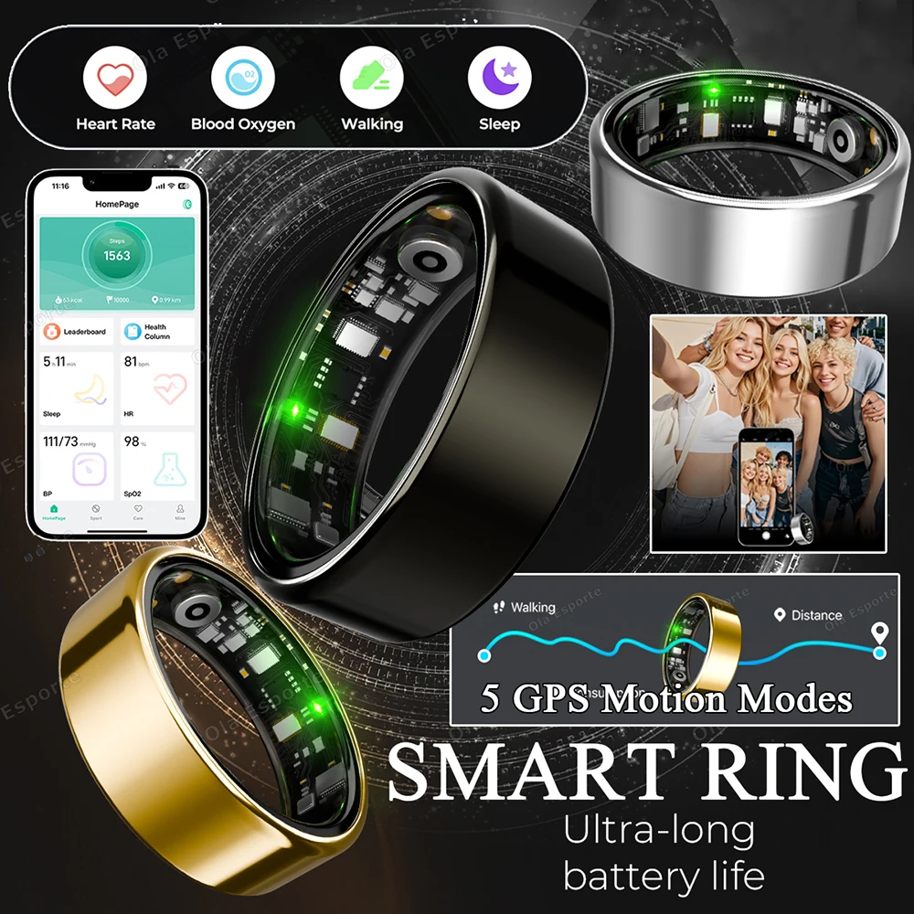

Ola Esporte Health Monitor Smart Ring 2025 GPS Montion Sport Mode Gesture Control IP68+5ATM Waterproof Smartring For IOS Andriod