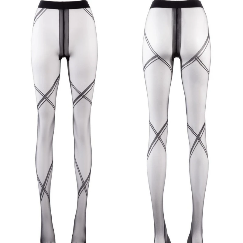 Sexy Women's Stockings Cross Black Bandage Ultra Thin Hips Lifting Legs Silky Pantyhose Transparent Exotic Lingerie Sockings
