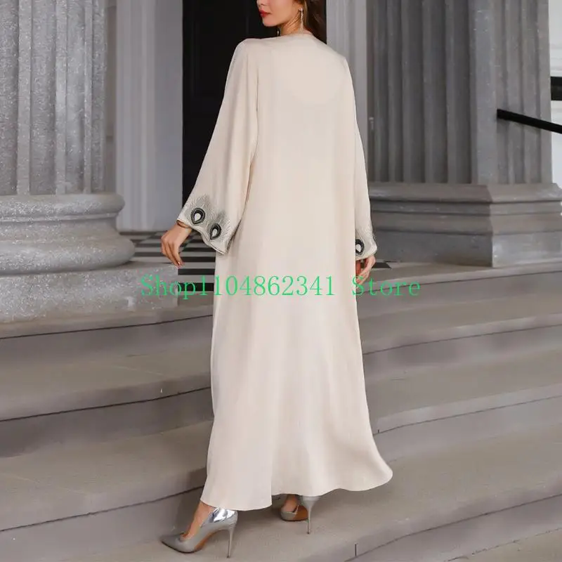 여성 이슬람 드레스 가운 라인 석 드레스 이슬람 전체 길이 드레스 느슨한 중동 Thobe 여성 긴 소매 드레스