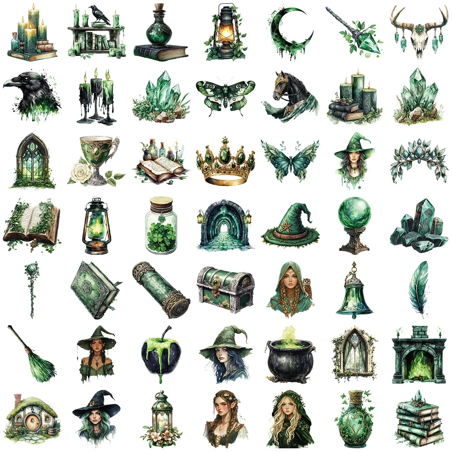 50 pçs mundo mágico floresta bruxa adesivos transparentes diy scrapbook papelaria portátil guitarra bicicleta skate adesivo crianças brinquedo