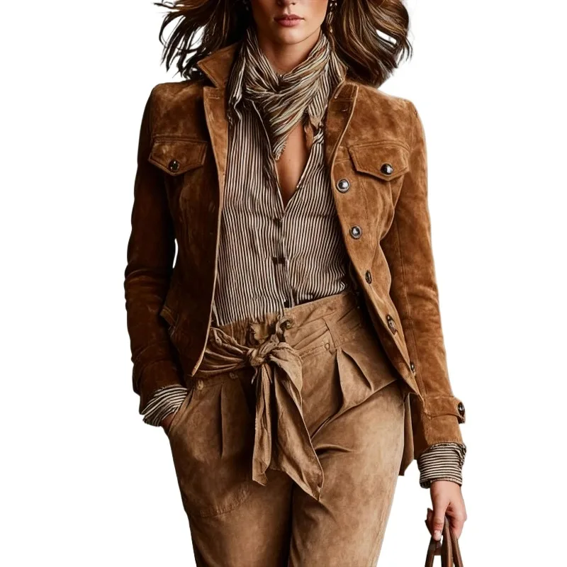 Cross-border European American Autumn and Winter Women's Outerwear, Retro Casual Work Jacket Top Slim and Versatile Small Suit