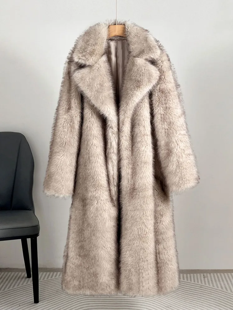 ZMEENNA Womens Long Faux Fur Coat Lapel Collar Open Front Oversized Winter Warm Outerwear Stylish Soft Fluffy Fashion ZM4366