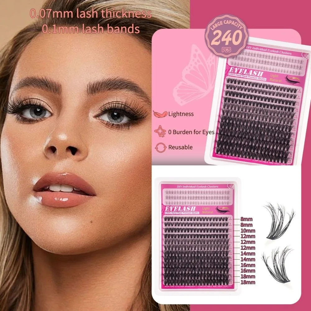 

8-18mm Length False Eyelashes Natural Look Wispy Style DIY Lash Extension Kit Cluster Design Bond and Seal Eye Makeup Tools