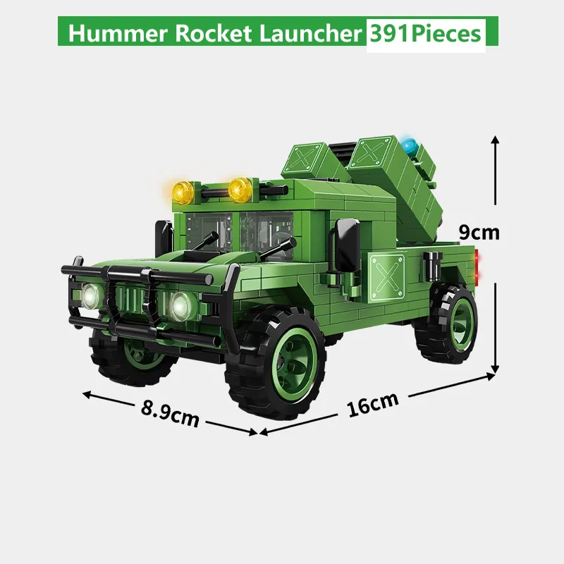 

Military Armored Car Building Blocks WW2 Hummer Rocket Launcher Bricks Toys for Kids 391Pcs 0881