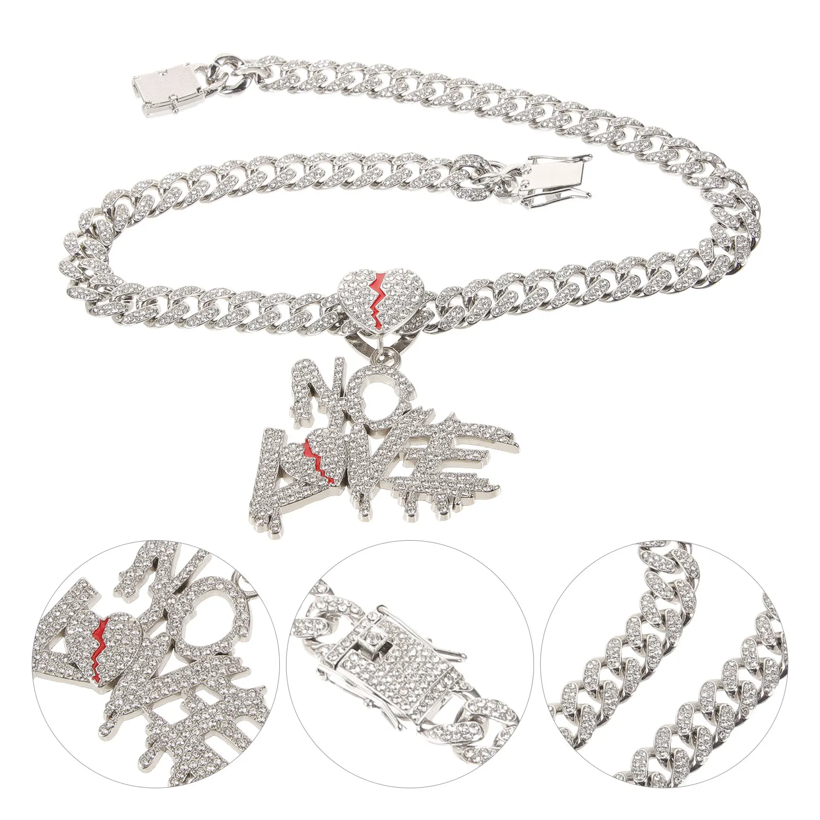 

Heart Letter Pendant Necklace For Women Valentine'S Day Rhinestone Metal Choker Collar Chain Jewelry Gift Teens