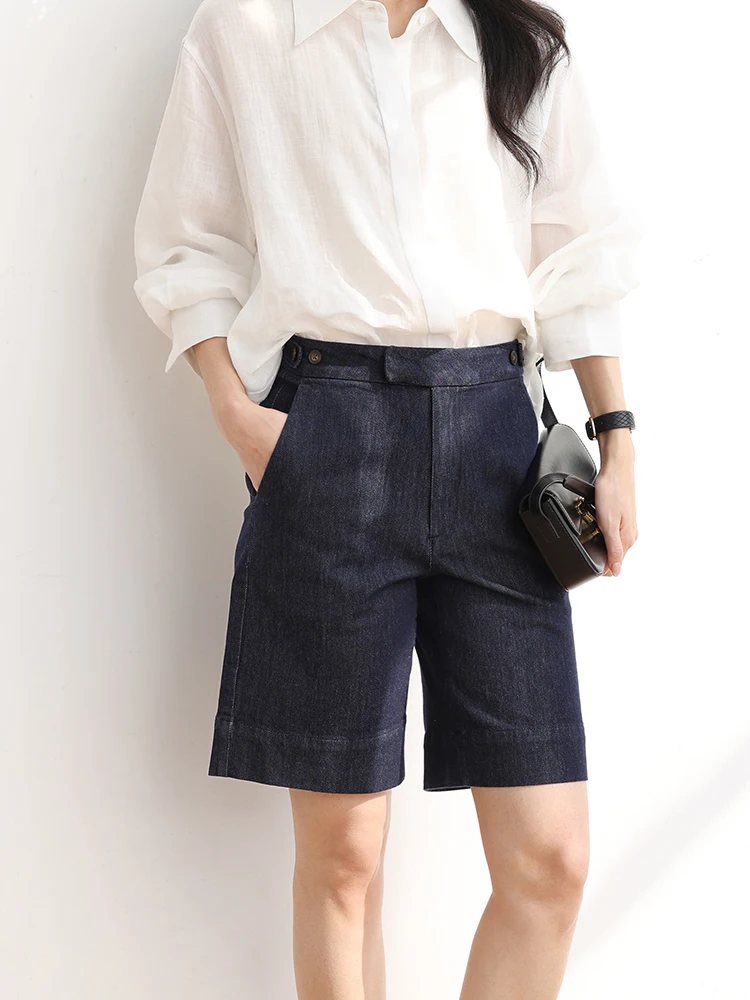 

Темно-синие прямые джинсы с высокой талией на пуговицах, повседневные женские джинсы премиум-класса Quali Faion, весна-лето