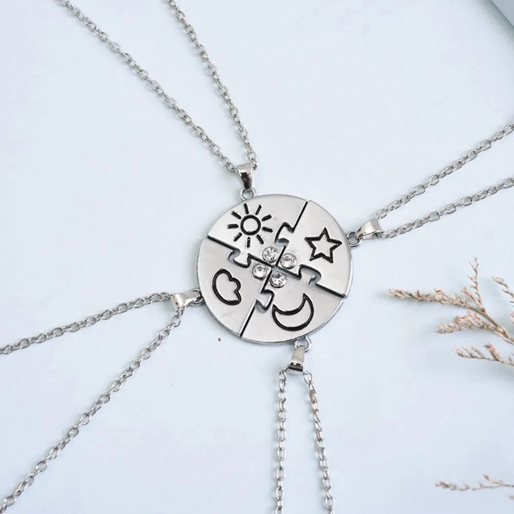 4pcs/set Rhinestone Best Friends Forever Necklace Necklace Combination Jewelry Set Jigsaw BFF Necklace Splicing Colorful
