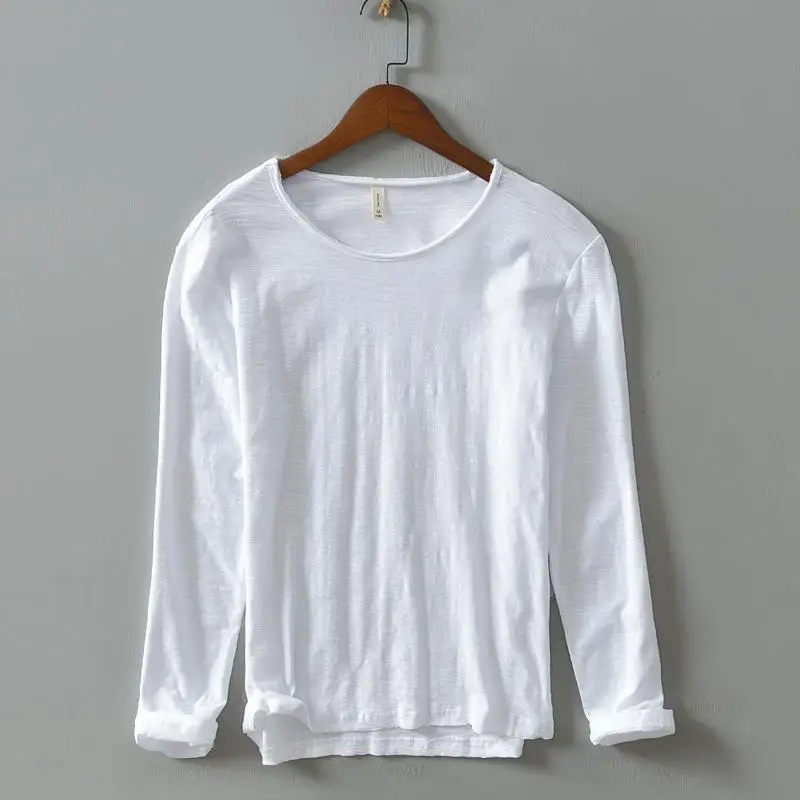 New  Autumn Solid Color Long-sleeved T-shirt Men's Casual Bottoming T-shirt Male Cotton Crew Neck T-Shirt