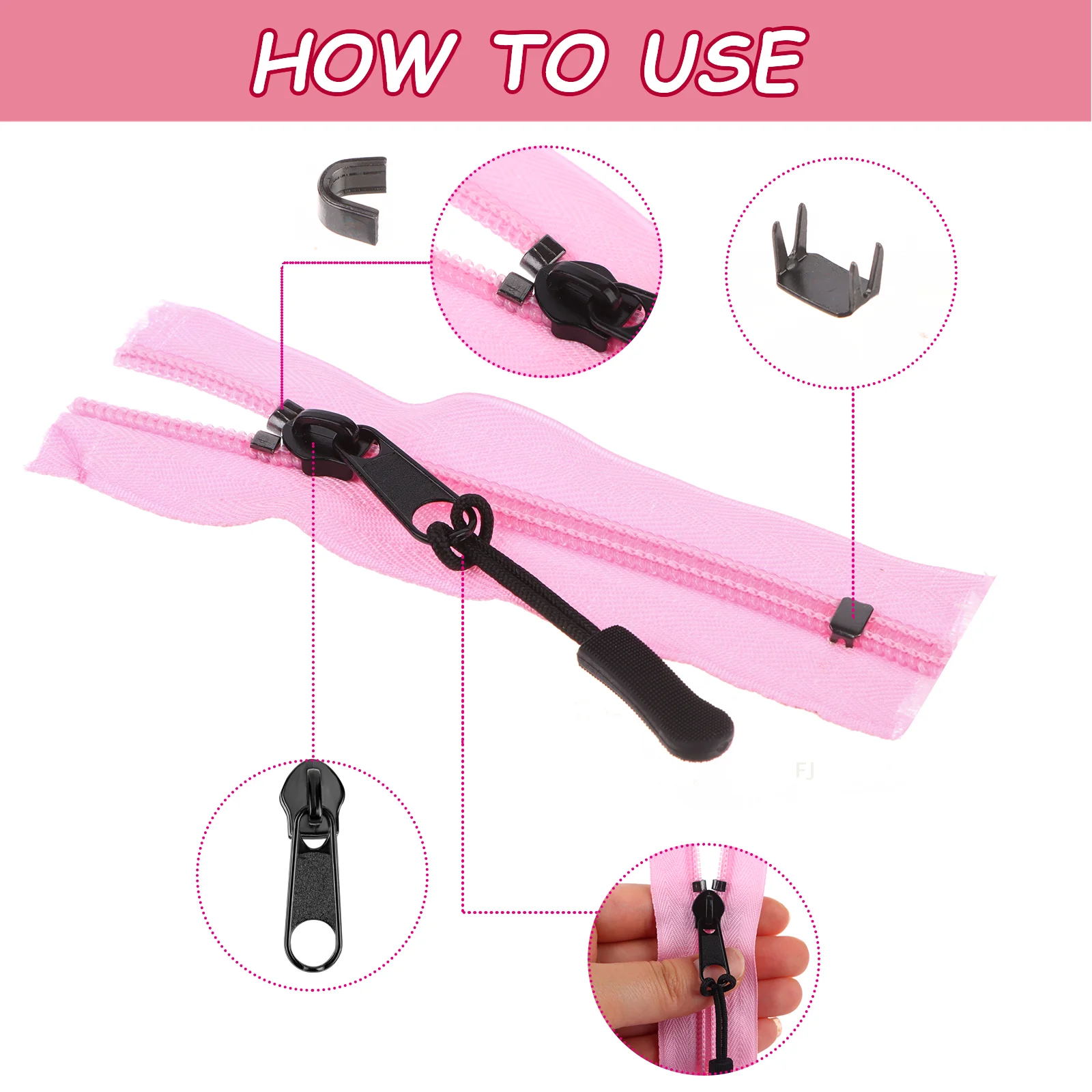 [YU]296-teiliges Reißverschluss-Reparaturset, Ersatz-Reißverschlusszug mit Reißverschluss-Verriegelung, Schieber, Reißverschluss-Stopps, Retainer-Einfügungsstifte, Reißverschluss