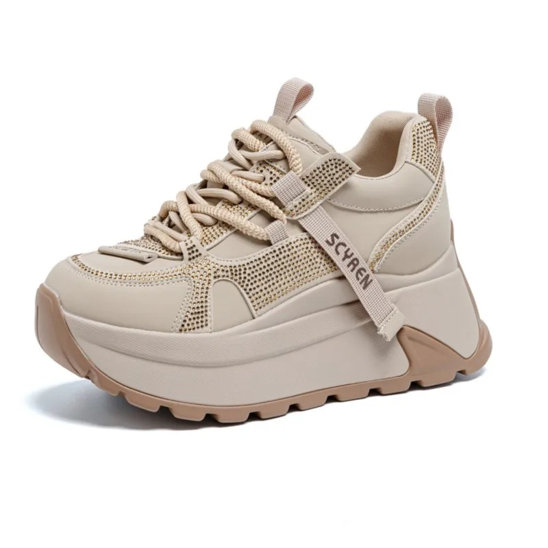 

2026 8cm Chunky Sneakers Platform Heel Women Casual Shoes Genuine Leather Comfortable Walking Shoes Warm Fur Winter Shoes