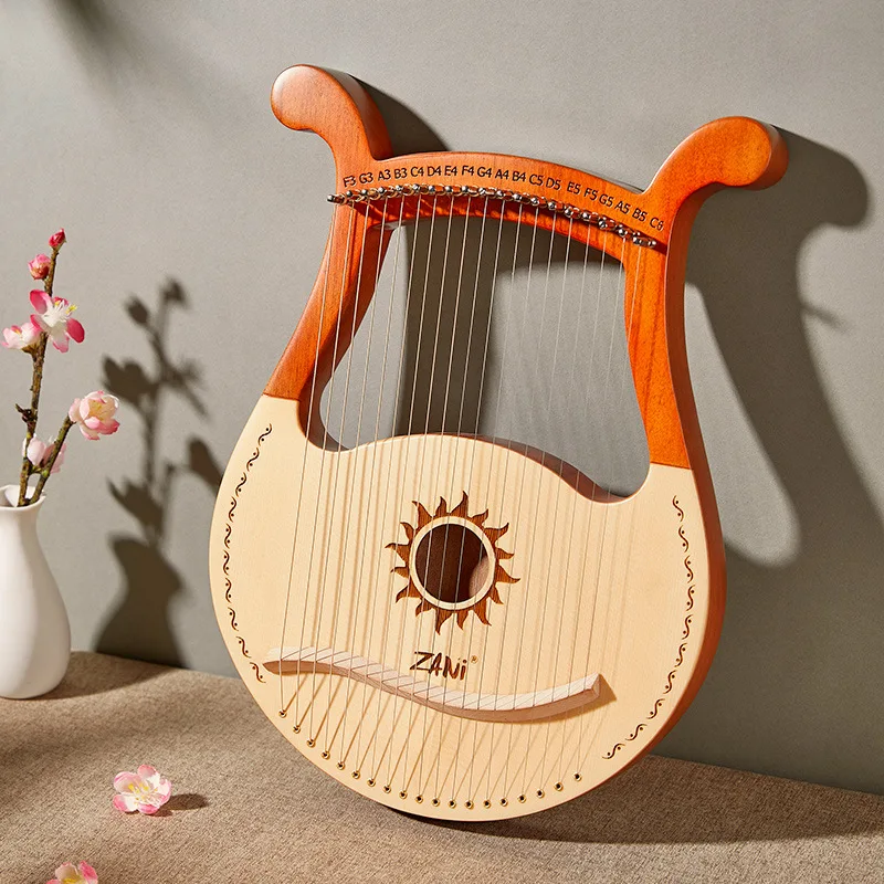 Lyre Harp 19 Strings Classical Harp Lyre Harp Wooden Mahogany Musical Instrument Lyre Harp With Tuning Wrench Spare Strings