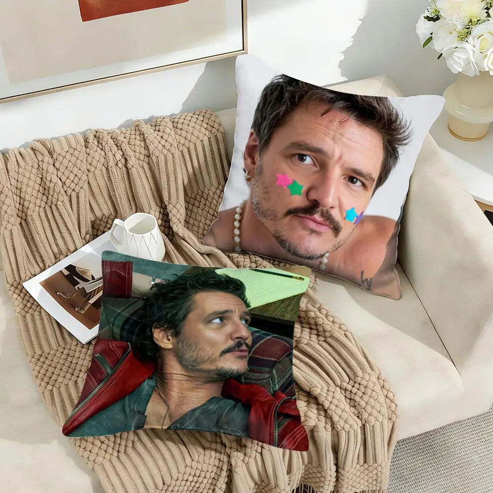 P-Pedro Pascal Daddy Cushion Cover Silky Short Plush Invisible Zipper Dustproof Sofa Pillow Case for Home Decor