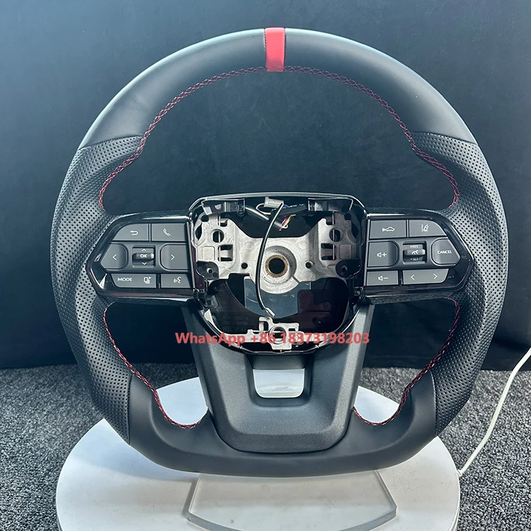 

Real Leather Sports Racing Steering Wheel with Horn Button Red Stitch for LC300