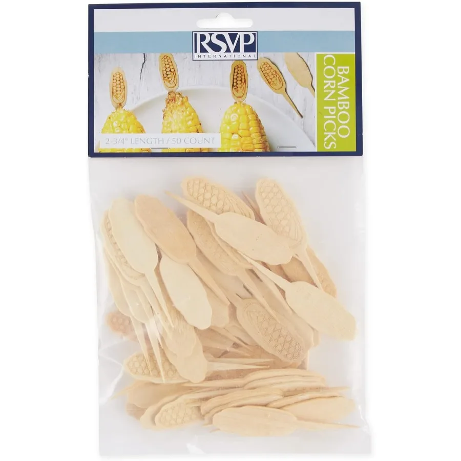 

Corn On the Cob Holders/Appetizer Picks Set Protect Hands from Heat and Mess Disposable 50-Count Bamboo