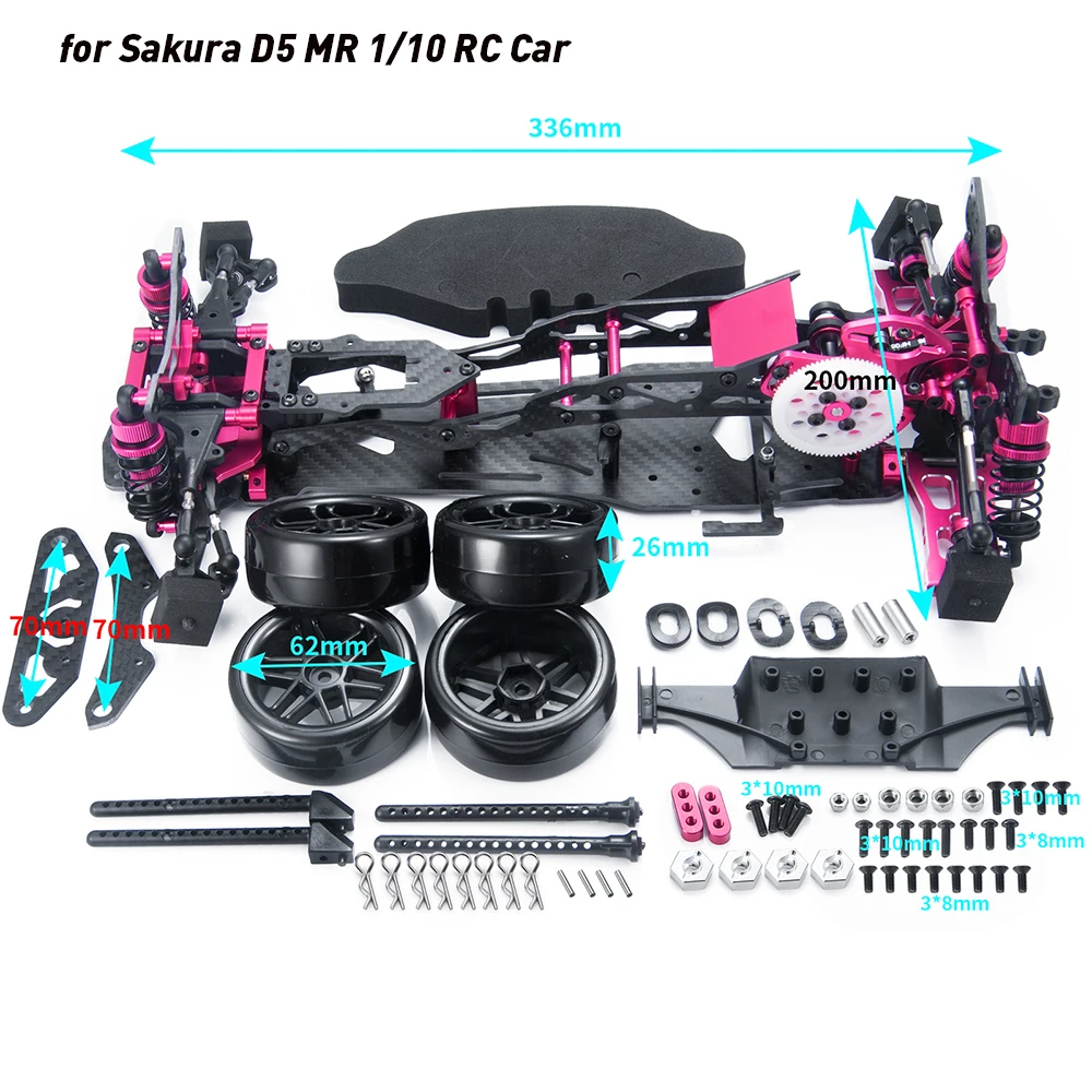 YEAHRUN Metal Alloy & Carbon Fiber Frame Kit for Sakura D5 MINI MR 1/10 RC Remote Control Flat Road Drift Car Model Upgrade Part