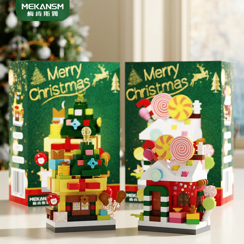 Kerstman Wensboom Sokken Apple Candy House Bouwstenen, DIY Home Decoratie Montage Speelgoed, Voor Kinderen Kerstcadeaus