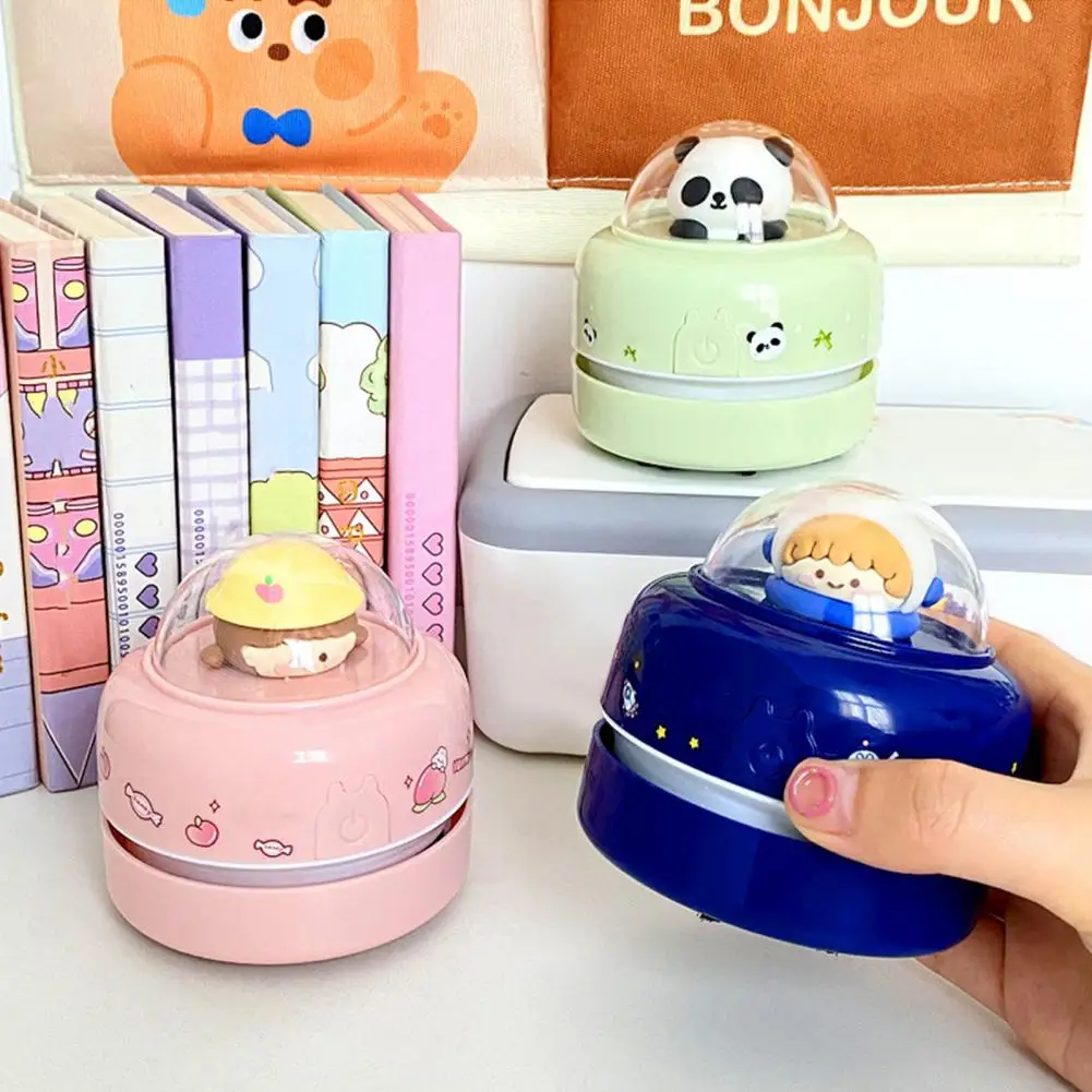 

Tidying Device Portable Battery Powered Mini Desktop Vacuum Cleaner for Kids Students Cute Cartoon Design Cordless for Hairs