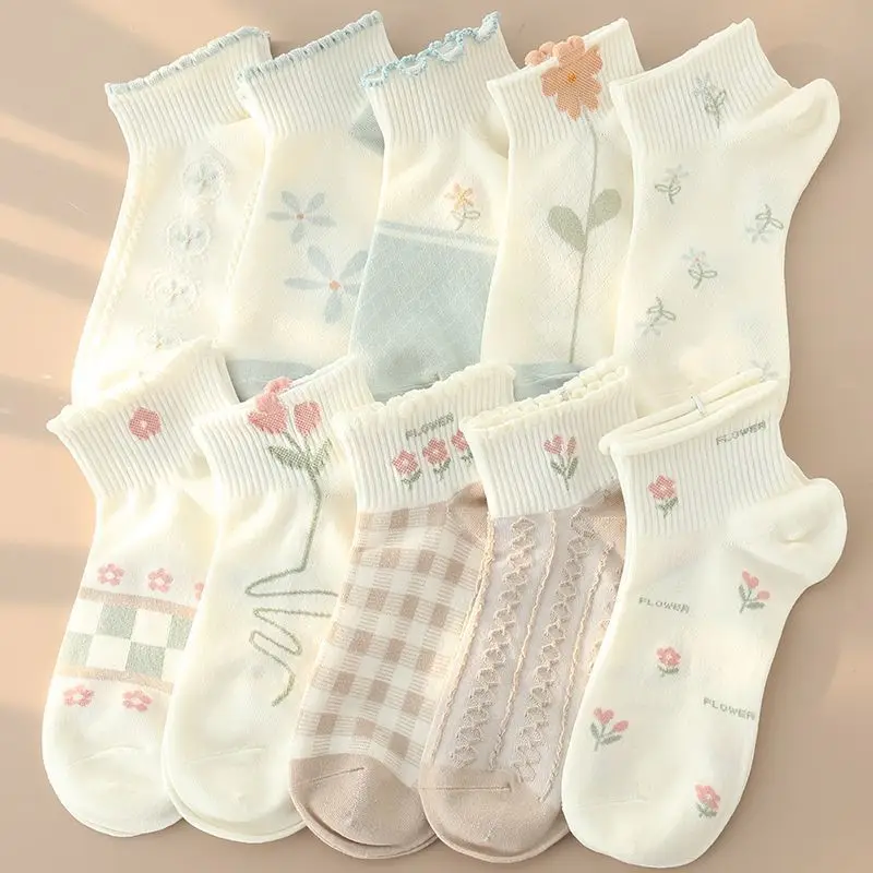 

5 Pairs 1 Lot Women Socks Set Thin Cute Kawaii Summer Short Low Tube Ankle Sock Pack Student Girls Lolita Skate Calcetines Mujer