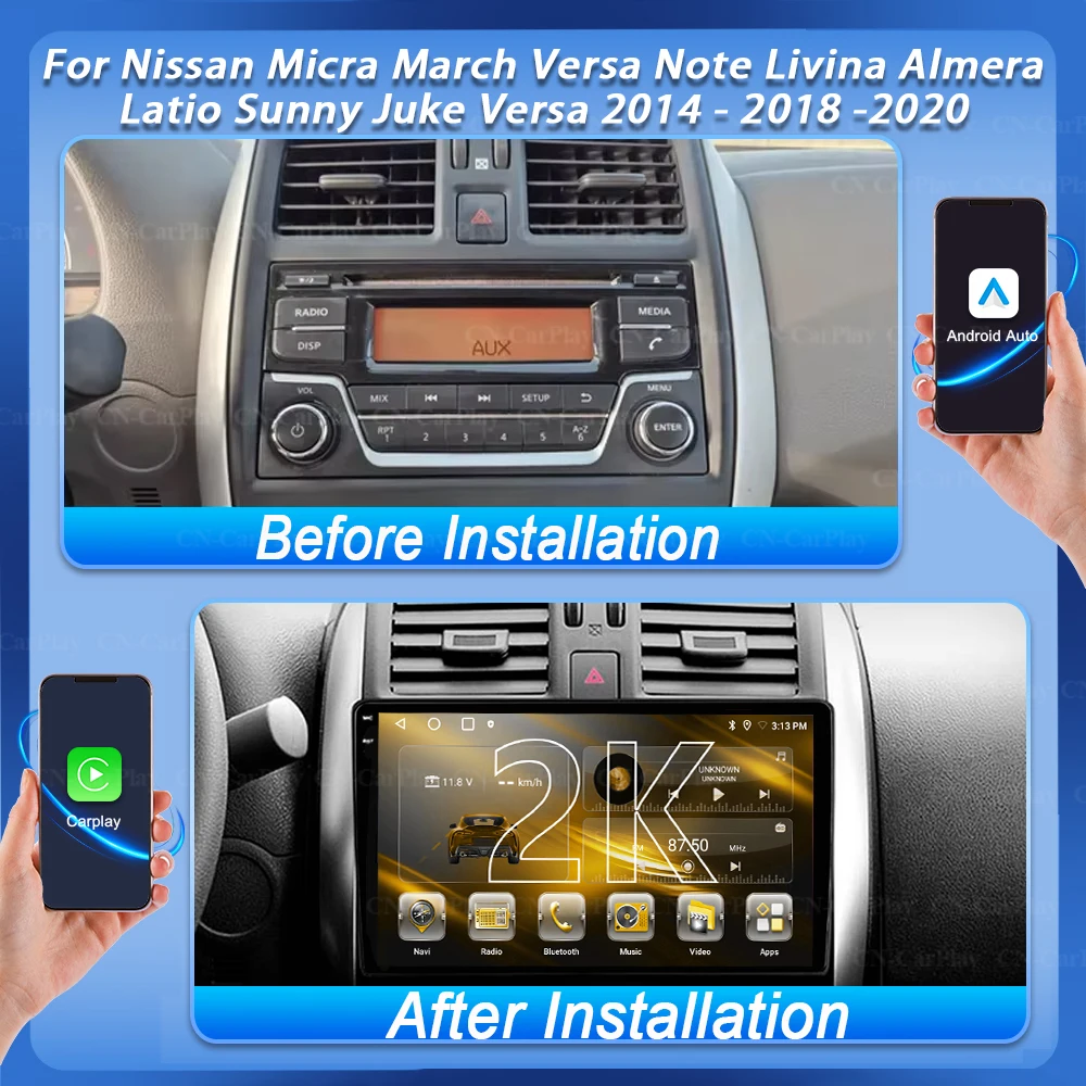 Android 16 Car Radio Player For Nissan Micra March Versa Note Livina Almera Latio Sunny Juke Versa 2014 - 2018 -2020 Carplay GPS