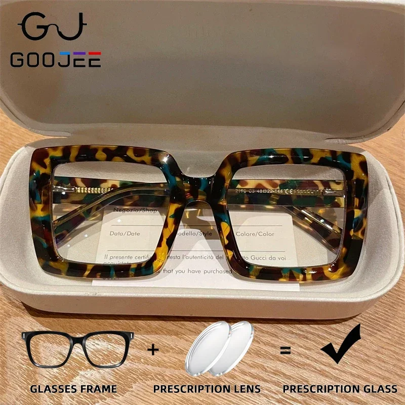 

GOOJEE Fashion Anti Blue Light Prescription Glasses Women Square Progressive Photochromic Reading Glasses Luxury Myopia Eyewear