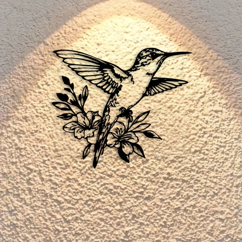1PC Hummingbird Flower Branch Metal Wall Art, Black & White Iron Sculpture, Indoor Nature Decor for Kitchen Bedroom Living Room