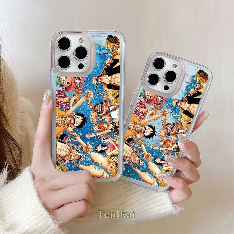

Anime One Piece Pirates for IPhone 17 Pro 16 15 14 13 12 ProMax Quicksand Phone Case Plus Phone Protective Case Boys Gift