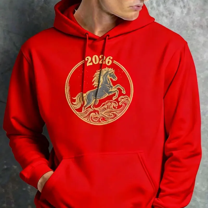 أزياء الحصان السنة القمرية الجديدة الرسم الخريف والشتاء البلوز طويلة الأكمام مطابقة هوديس الدفء الكبار السترة