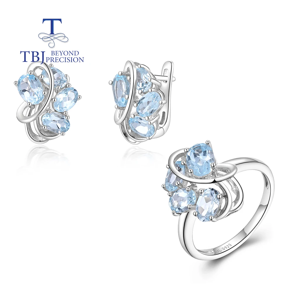 

Trend fashion Natural Sky Blue Topaz Ring Earrings set November Birthstone fine jewelry for women & girls daily wear gift