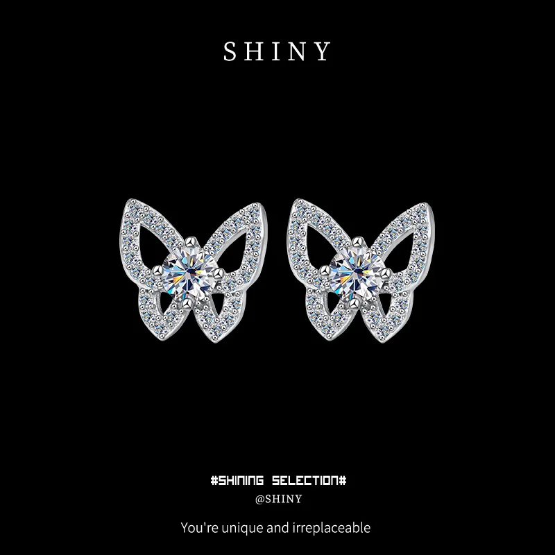 

S925 sterling silver lady butterfly earrings exquisite 0.2ct VVS1 D Color moissanite butterfly silver earrings jewelry gift,