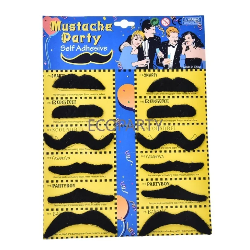 12PCS Set Men Black Fake Moustache Mustaches Funny Beard Party Halloween Costume Hot Selling